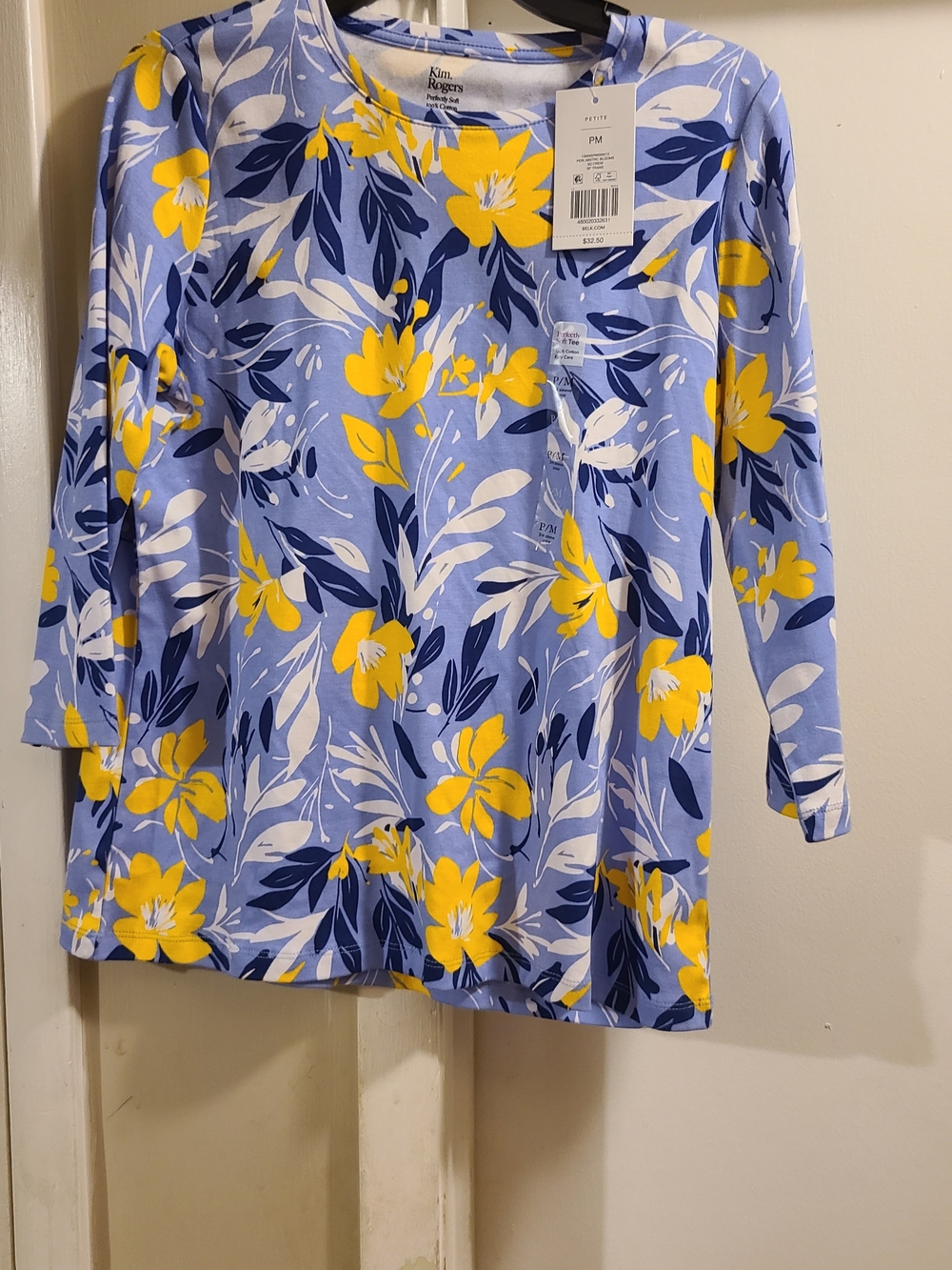 Kim Rogers Lavender Floral Long-Sleeve Top with Yellow & White Print